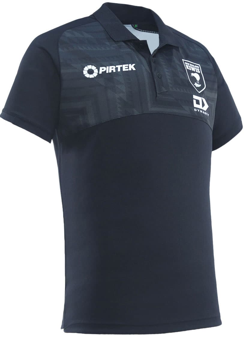 New Zealand Kiwis 2025 NRL Mens Black Media Polo Shirt