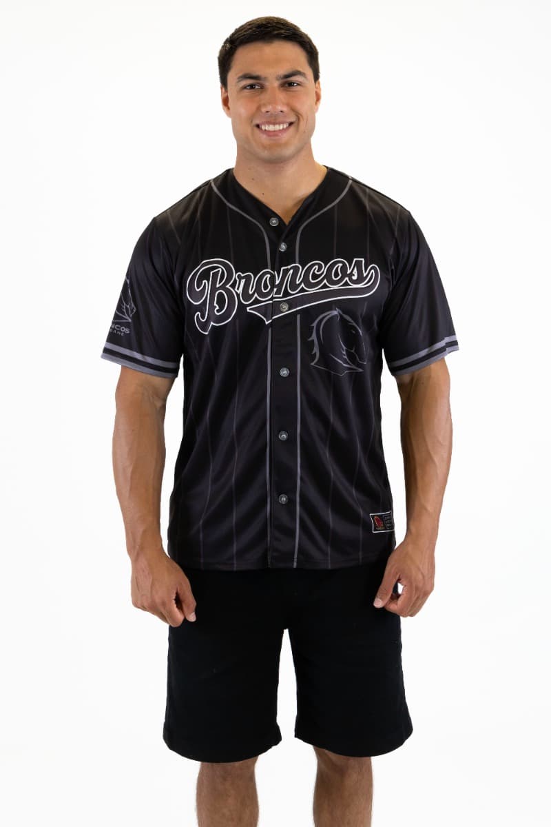 Brisbane Broncos 2025 NRL Mens Blackout Baseball Shirt