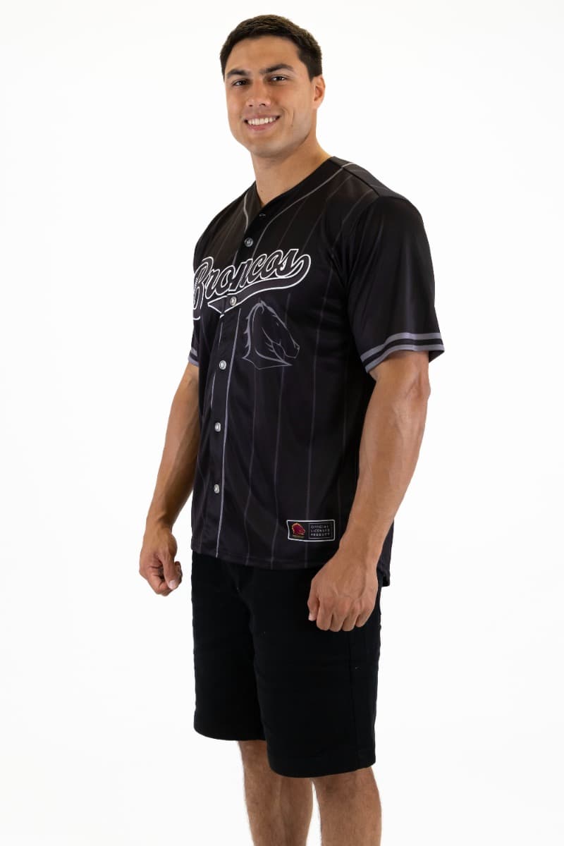Brisbane Broncos 2025 NRL Mens Blackout Baseball Shirt