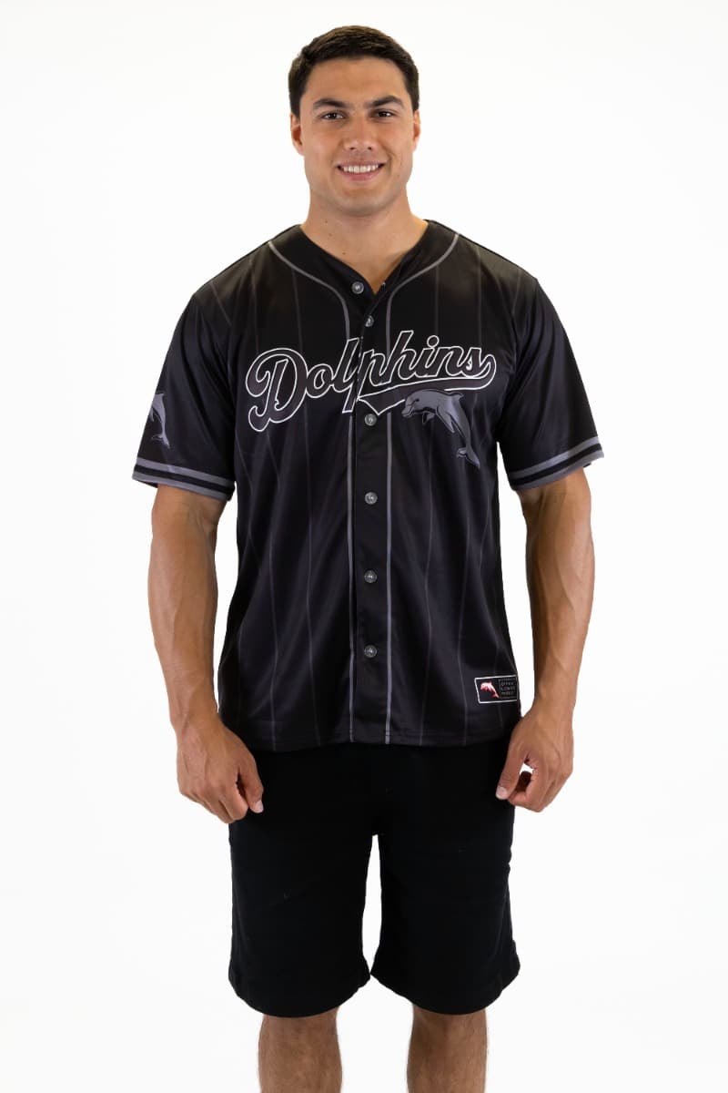 Dolphins 2025 NRL Mens Blackout Baseball Shirt