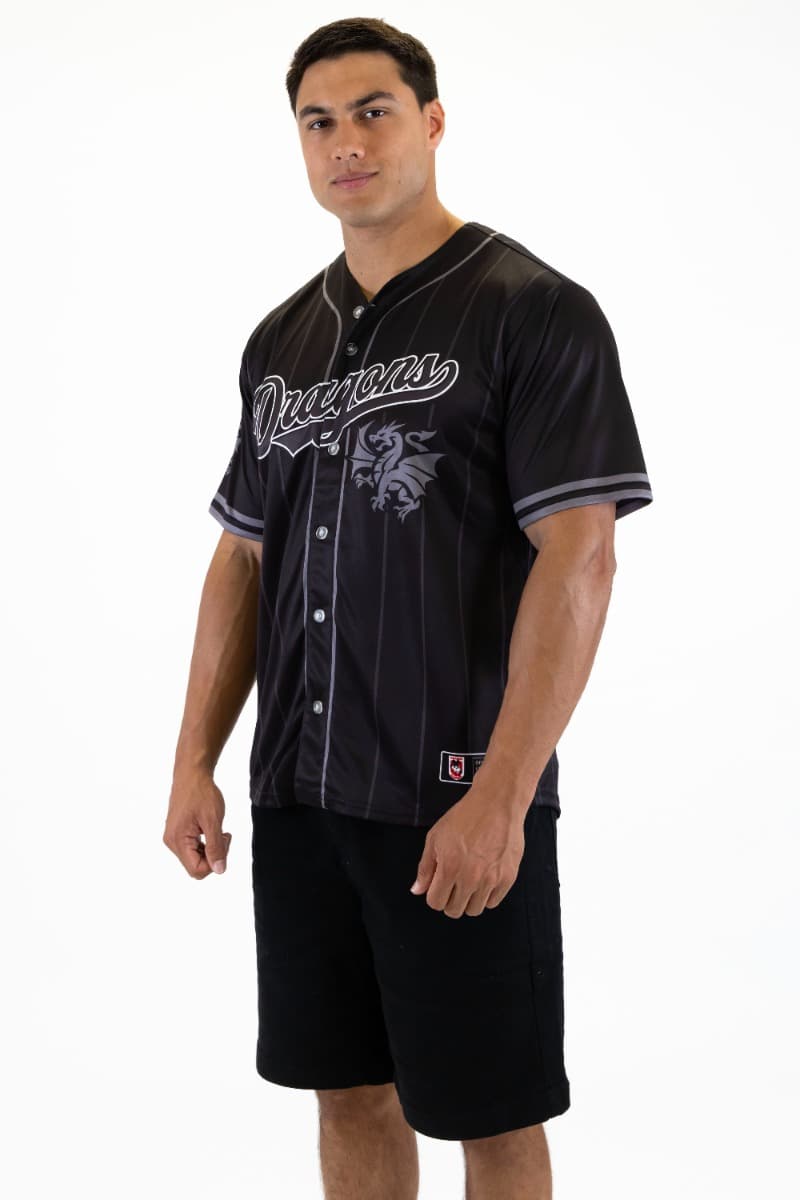 St George Dragons 2025 NRL Mens Blackout Baseball Shirt
