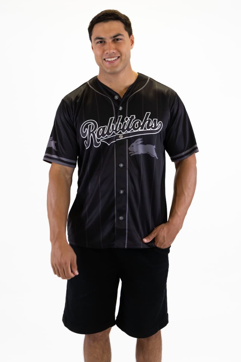 South Sydney Rabbitohs 2025 NRL Mens Blackout Baseball Shirt