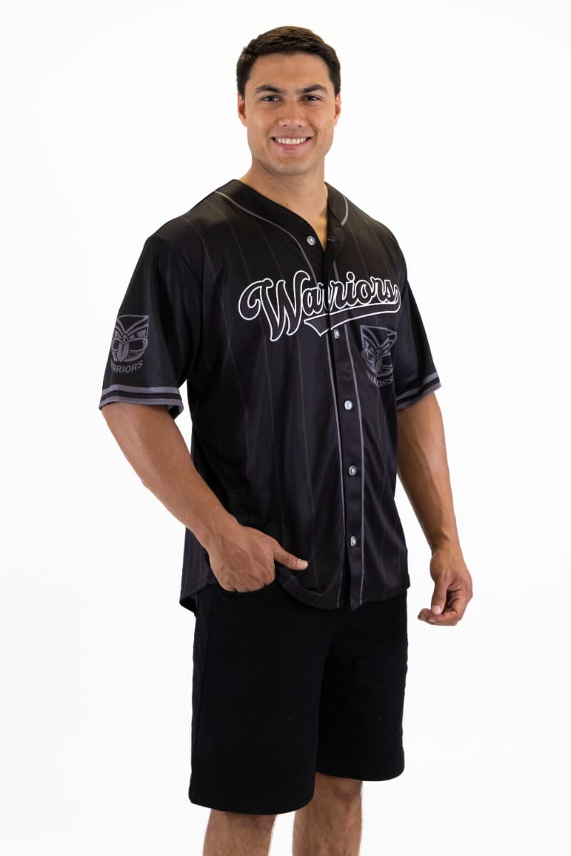 New Zealand Warriors 2025 NRL Mens Blackout Baseball Shirt New Zealand Warriors 2025 NRL Mens Blackout Baseball Shirt