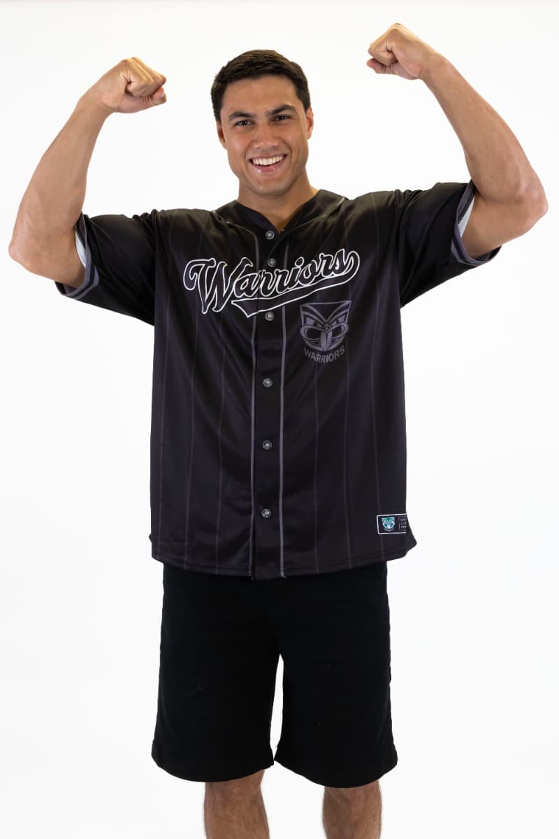 New Zealand Warriors 2025 NRL Mens Blackout Baseball Shirt New Zealand Warriors 2025 NRL Mens Blackout Baseball Shirt