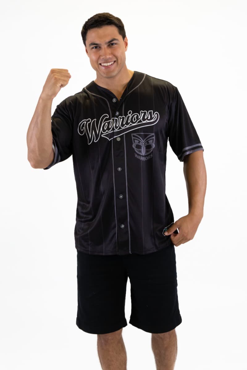 New Zealand Warriors 2025 NRL Mens Blackout Baseball Shirt New Zealand Warriors 2025 NRL Mens Blackout Baseball Shirt