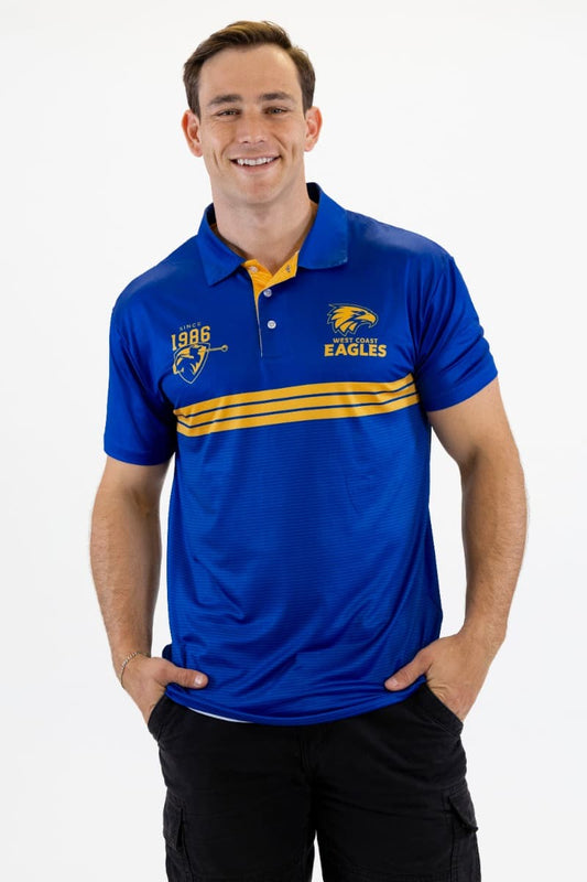 West Coast Eagles 2025 AFL Mens Sandman Golf Polo Shirt West Coast Eagles 2025 AFL Mens Sandman Golf Polo Shirt