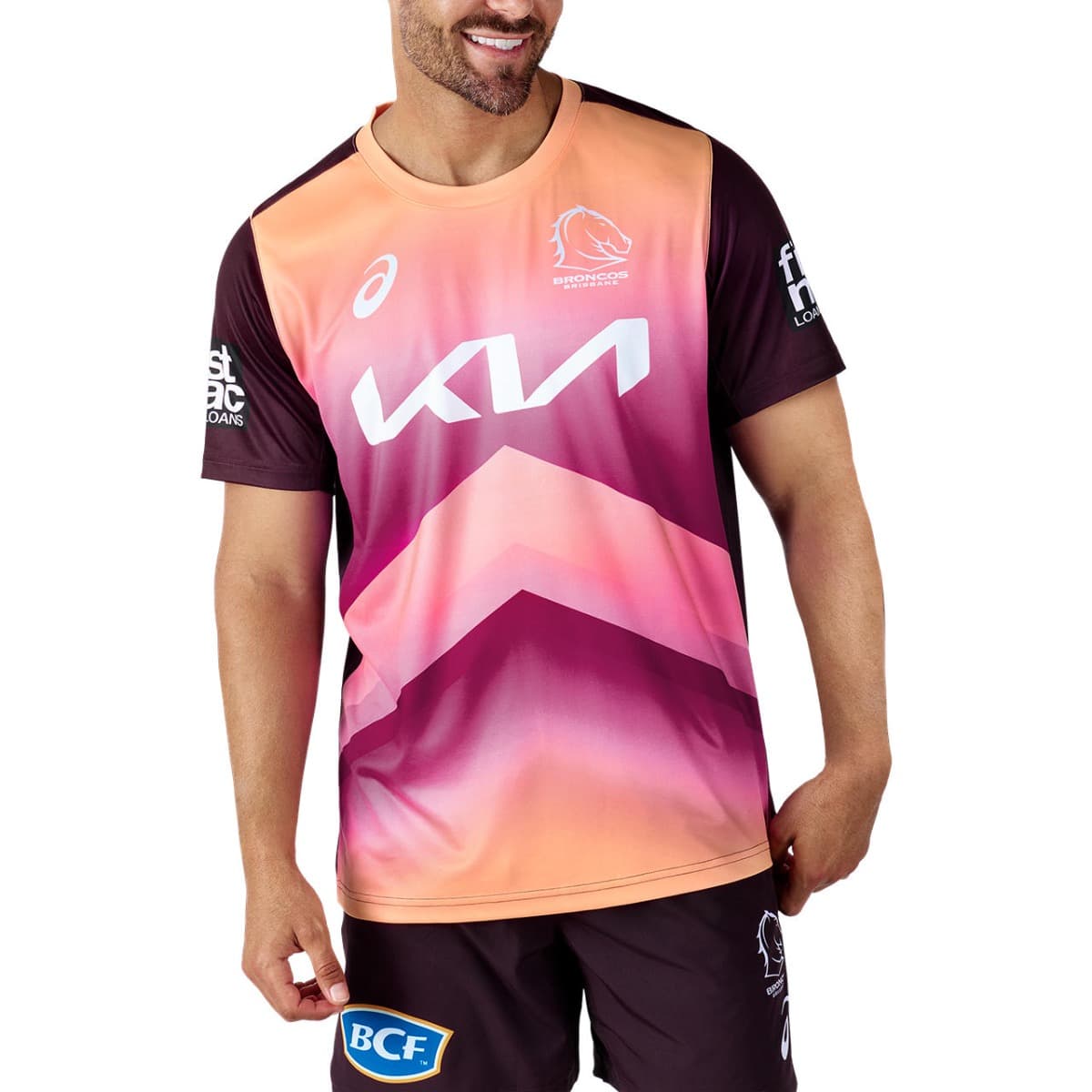 Brisbane Broncos 2024 NRL Mens Sunstone Training Shirt