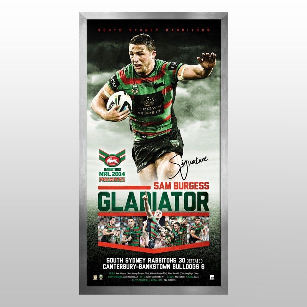 South Sydney Rabbitohs NRL Sam Burgess Premiers Signed Vertiramic Framed South Sydney Rabbitohs NRL Sam Burgess Premiers Signed Vertiramic Framed