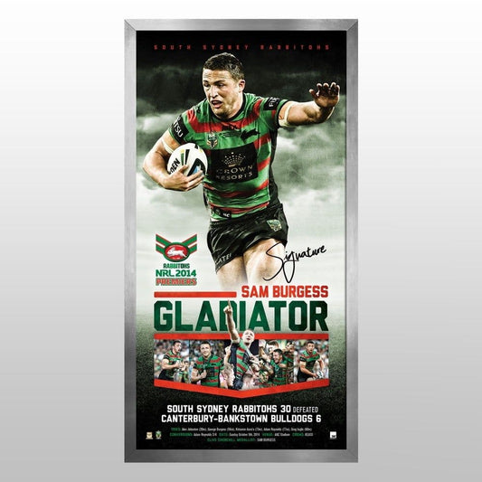 South Sydney Rabbitohs NRL Sam Burgess Premiers Signed Vertiramic Framed South Sydney Rabbitohs NRL Sam Burgess Premiers Signed Vertiramic Framed