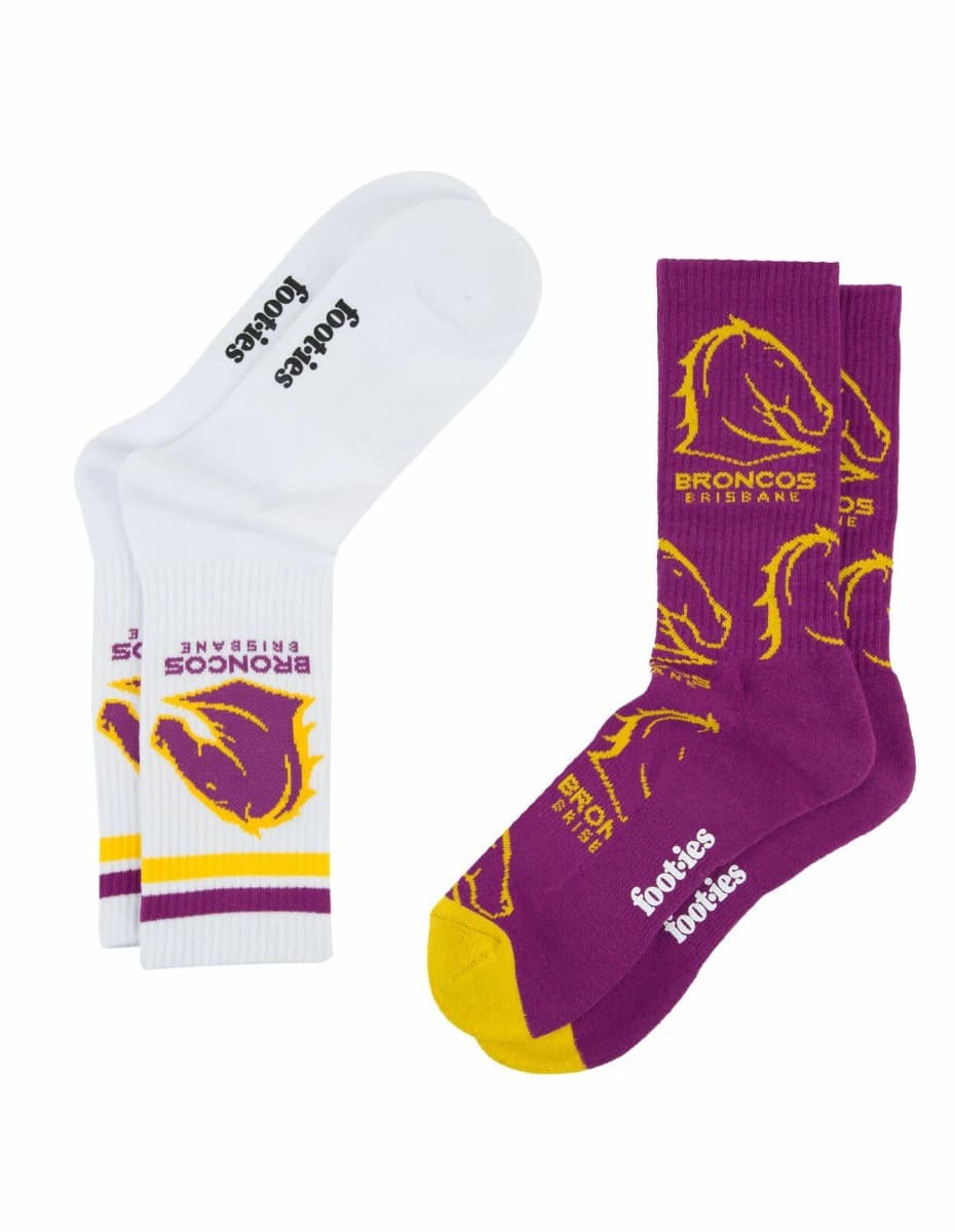 Brisbane Broncos NRL Logos Sneaker Socks 2 Pack