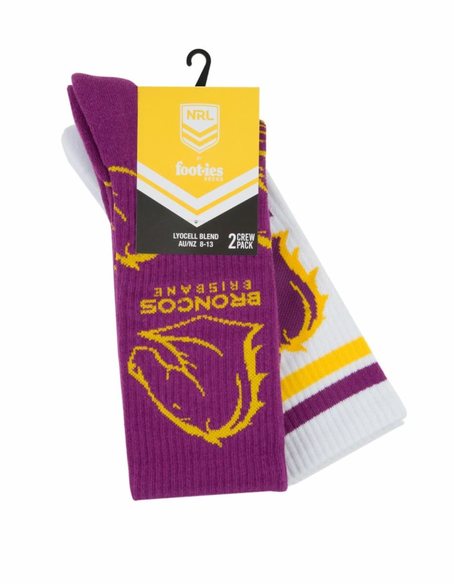 Brisbane Broncos NRL Logos Sneaker Socks 2 Pack