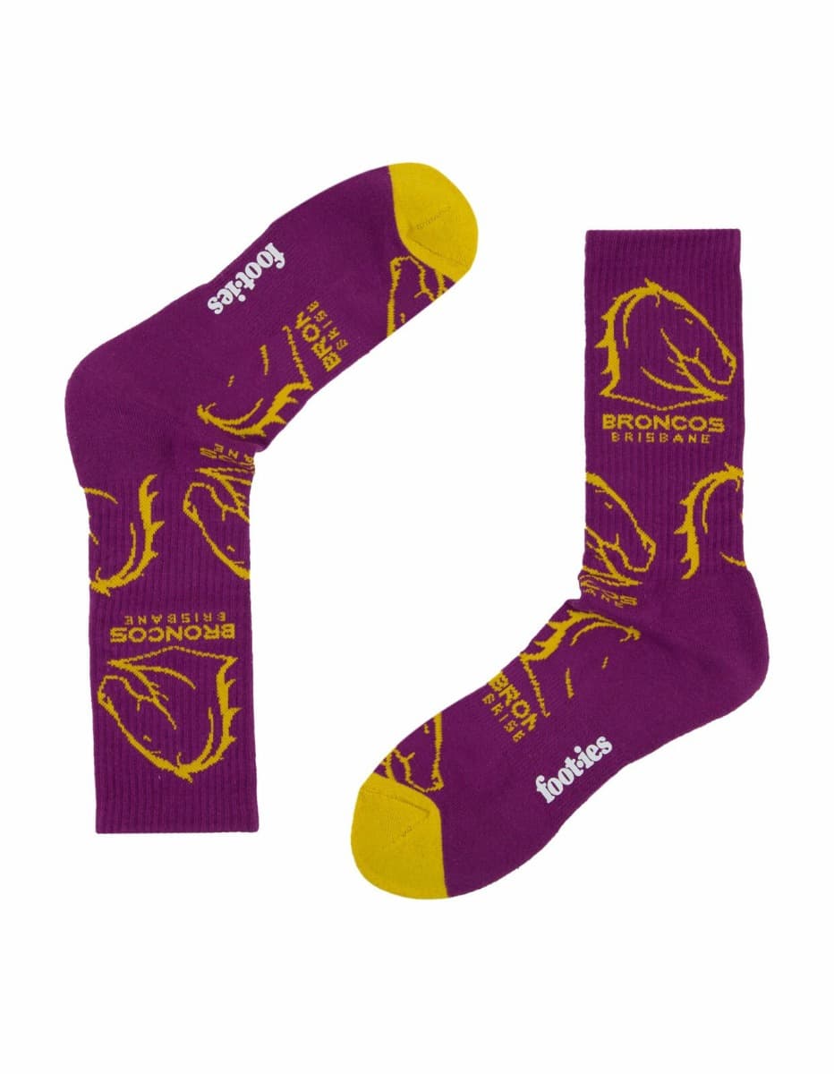 Brisbane Broncos NRL Logos Sneaker Socks 2 Pack
