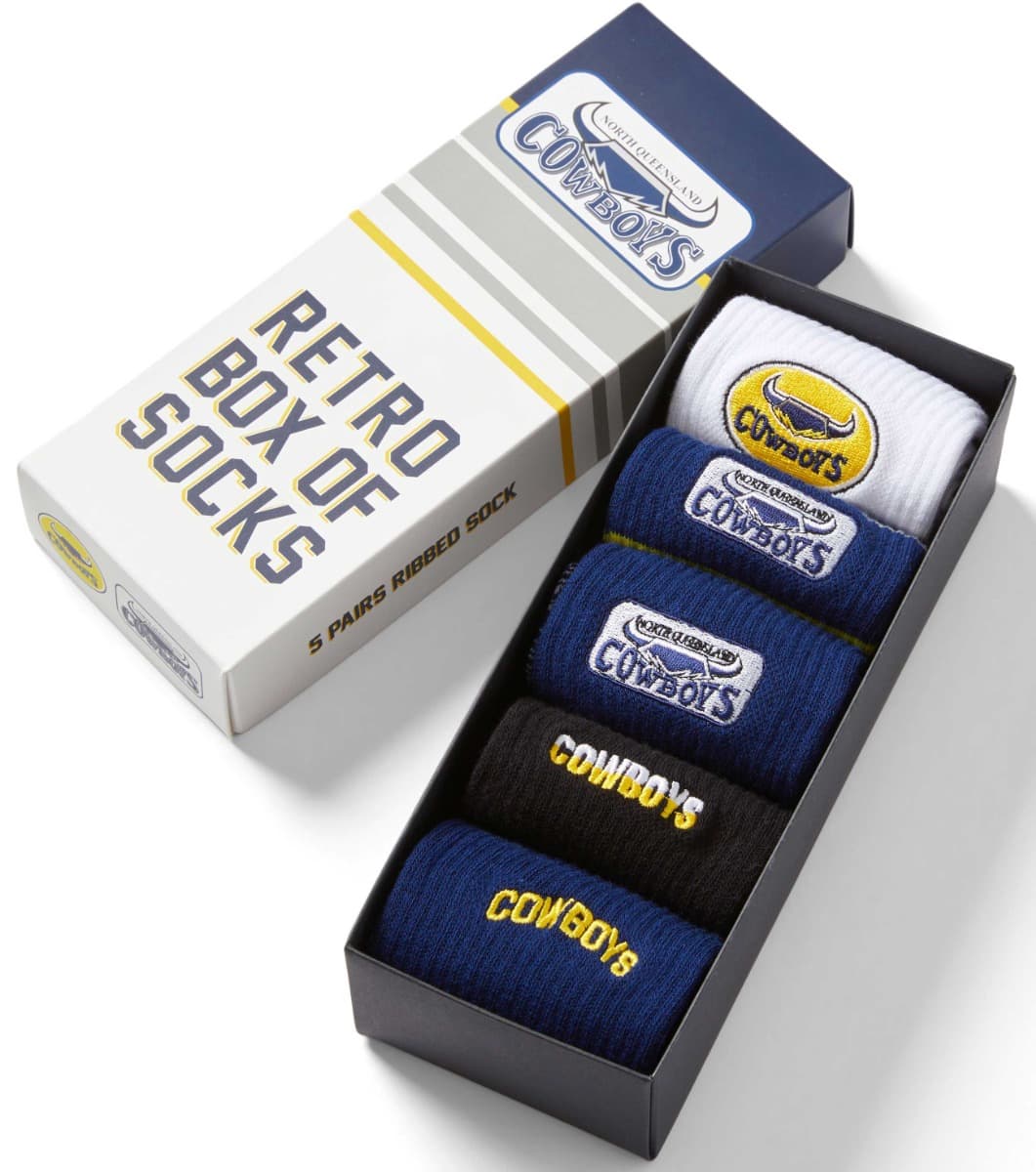 North Queensland Cowboys 2025 NRL Retro 5 Pack Box Socks North Queensland Cowboys 2025 NRL Retro 5 Pack Box Socks