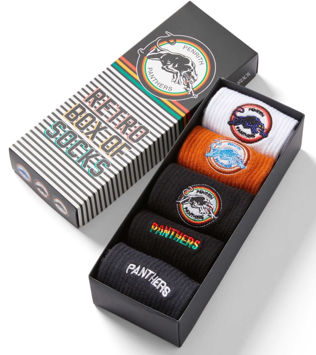 Penrith Panthers 2025 NRL Retro 5 Pack Box Socks