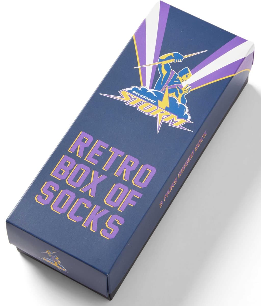 Melbourne Storm 2025 NRL Retro 5 Pack Box Socks
