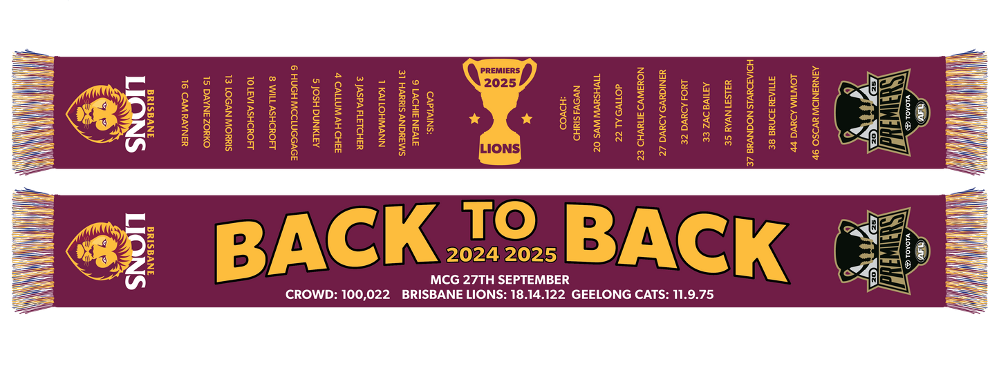 Brisbane Lions 2025 AFL Premiers Scarf Brisbane Lions 2025 AFL Premiers Scarf