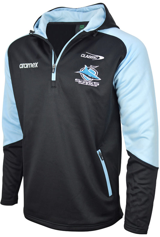 Cronulla Sharks NRL Mens 1/4 Zip Warm Up Fleece Hoody Cronulla Sharks NRL Mens 1/4 Zip Warm Up Fleece Hoody
