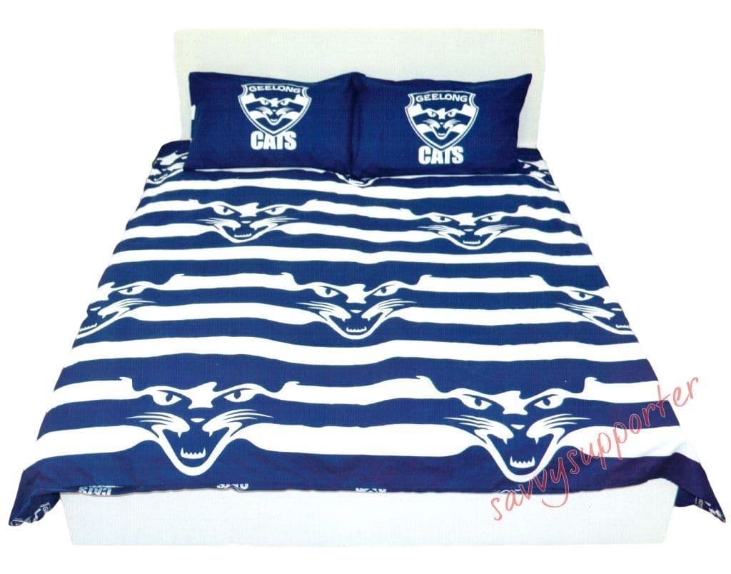 Geelong Cats AFL Queen Quilt Cover Set Geelong Cats AFL Queen Quilt Cover Set