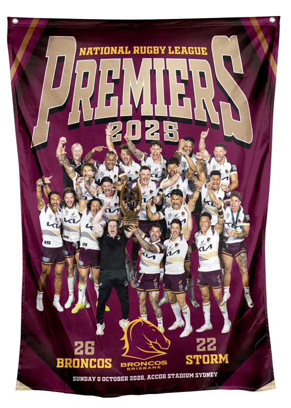 Brisbane Broncos 2025 NRL Premiers Team Wall Flag *PRESALE* Brisbane Broncos 2025 NRL Premiers Team Wall Flag *PRESALE*