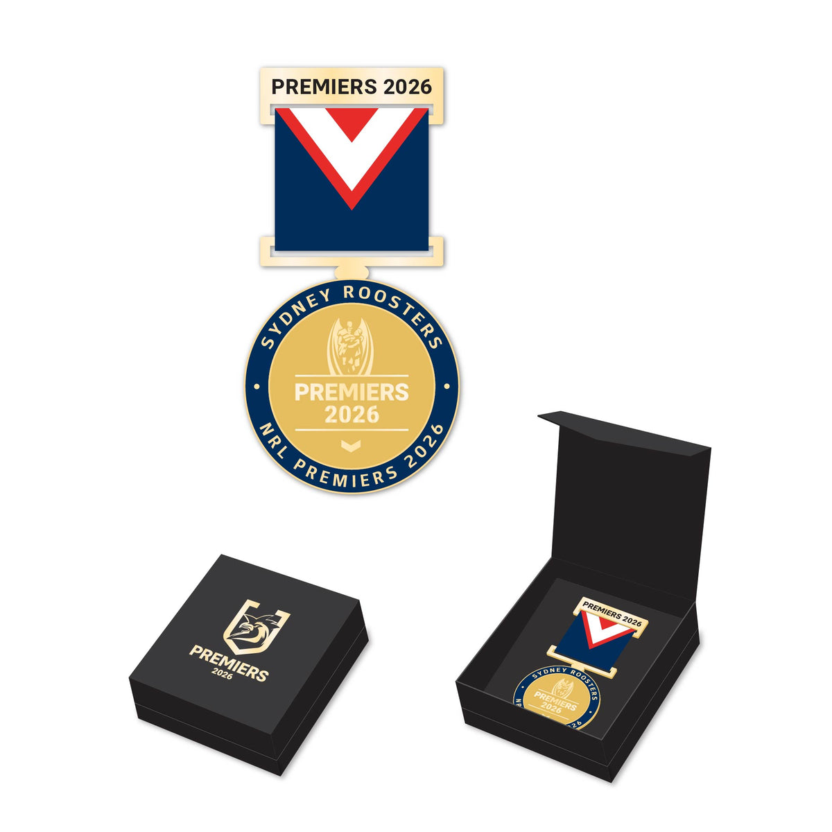 Sydney Roosters 2026 NRL Premiers Medal with Ribbon (Boxed) *PRESALE* Sydney Roosters 2026 NRL Premiers Medal with Ribbon (Boxed) *PRESALE*