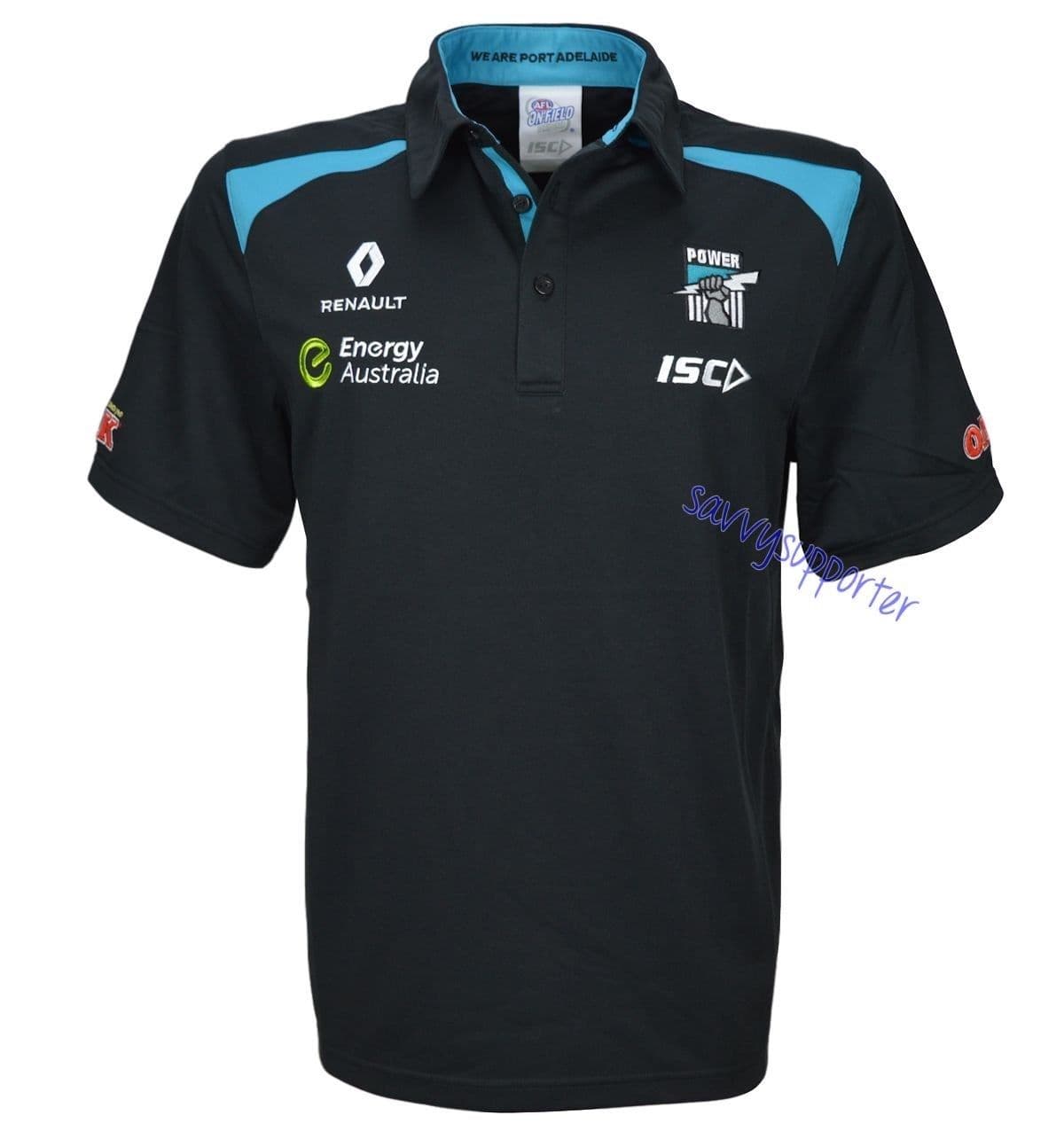 Port Adelaide Power AFL Black Media Polo Shirt