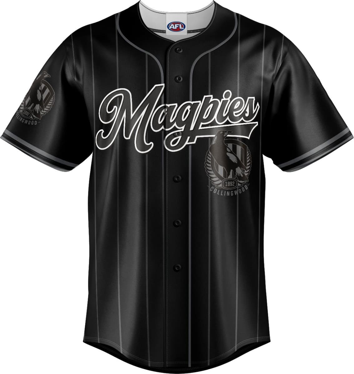 Collingwood Magpies 2025 AFL Mens Blackout Baseball Shirt