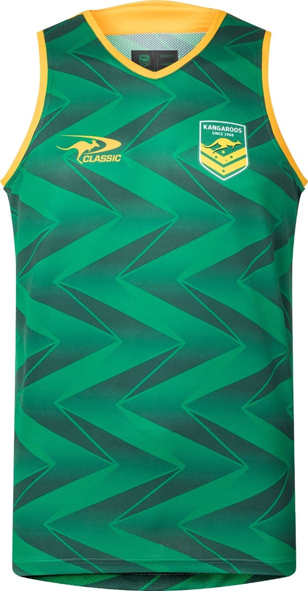 Australian Kangaroos 2025 NRL Mens Green Training Singlet