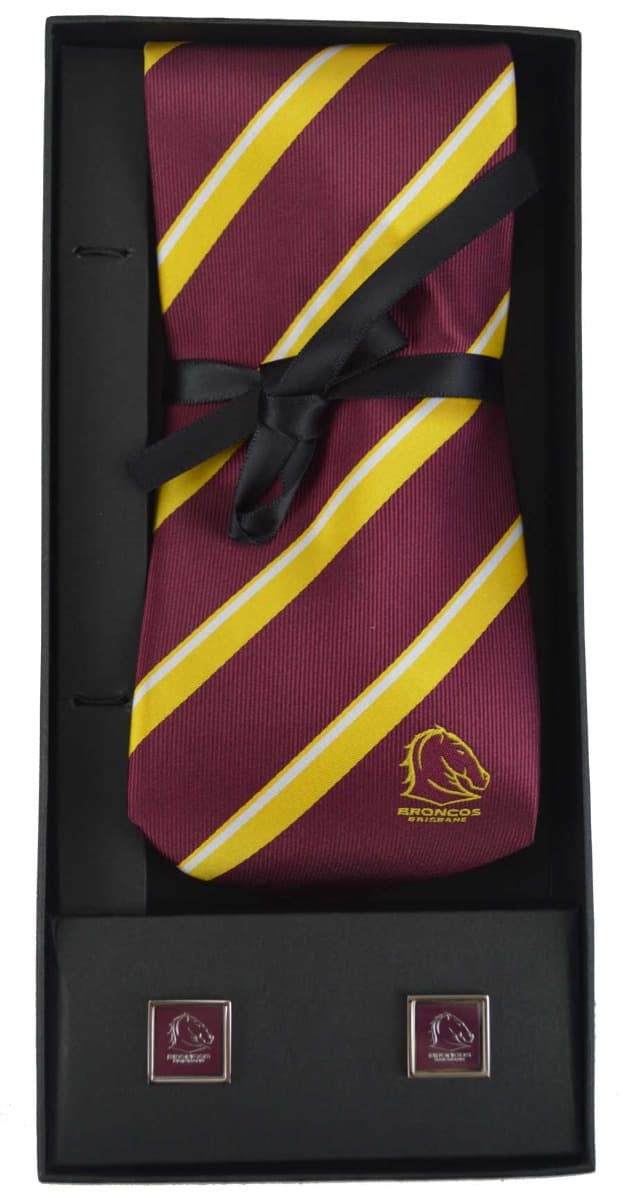 Brisbane Broncos NRL Cuff Links and Tie Gift Set