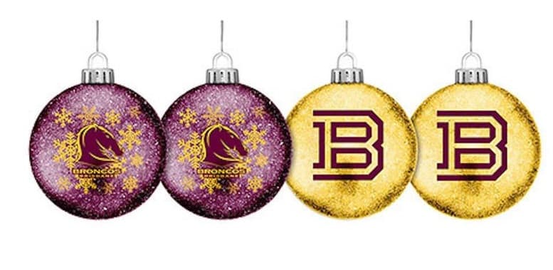 Brisbane Broncos NRL Christmas Baubles (set of 4) Brisbane Broncos NRL Christmas Baubles (set of 4)