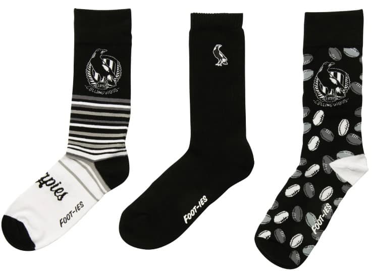 Collingwood Magpies AFL Adults 3 Pack Socks Gift Box