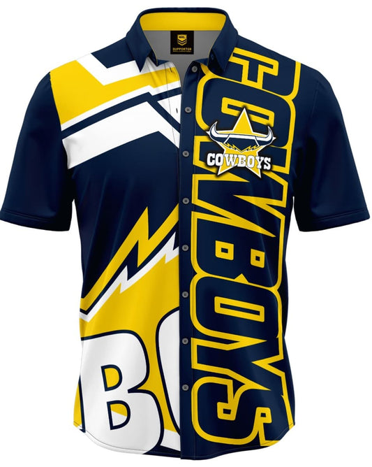 North Queensland Cowboys NRL Mens Showtime Party Shirt North Queensland Cowboys NRL Mens Showtime Party Shirt