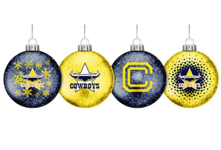 North Queensland Cowboys NRL Glitter Christmas Baubles (set of 4)