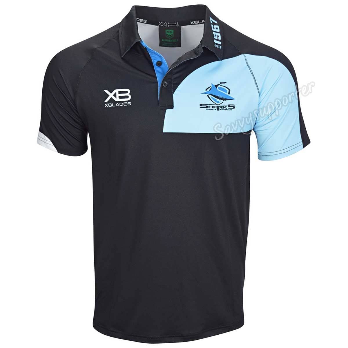 Cronulla Sharks NRL Black Media Polo Shirt