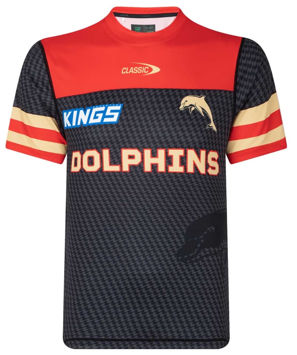 Redcliffe Dolphins 2023 NRL Mens Black Warm Up Tee Redcliffe Dolphins 2023 NRL Mens Black Warm Up Tee