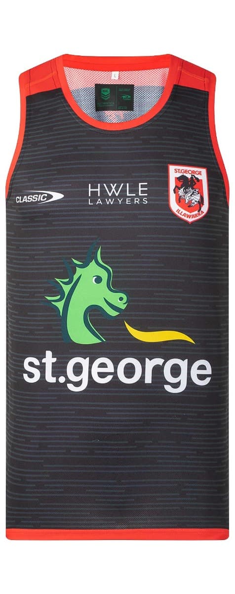 St George Dragons Classic NRL Mens Black Training Singlet