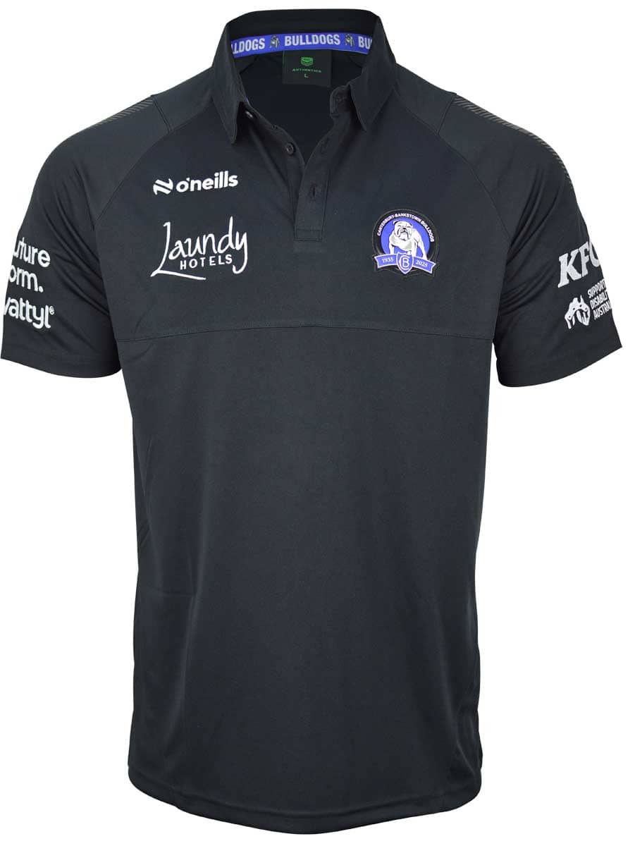Canterbury Bulldogs 2025 NRL Mens Black Media Polo Shirt