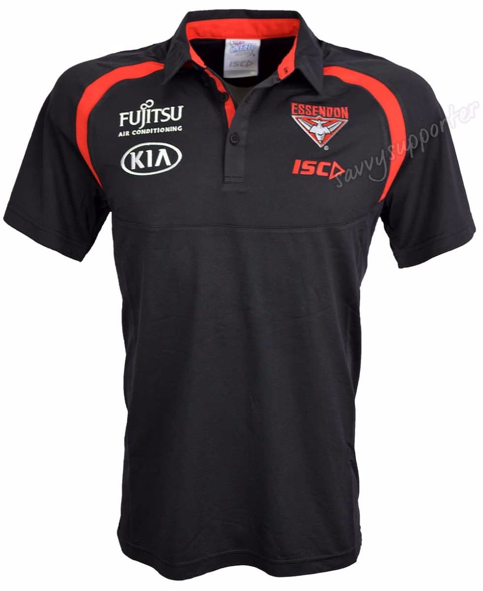 Essendon Bombers AFL ISC Black Performance Polo Shirt