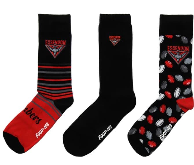 Essendon Bombers AFL Adults 3 Pack Socks Gift Box