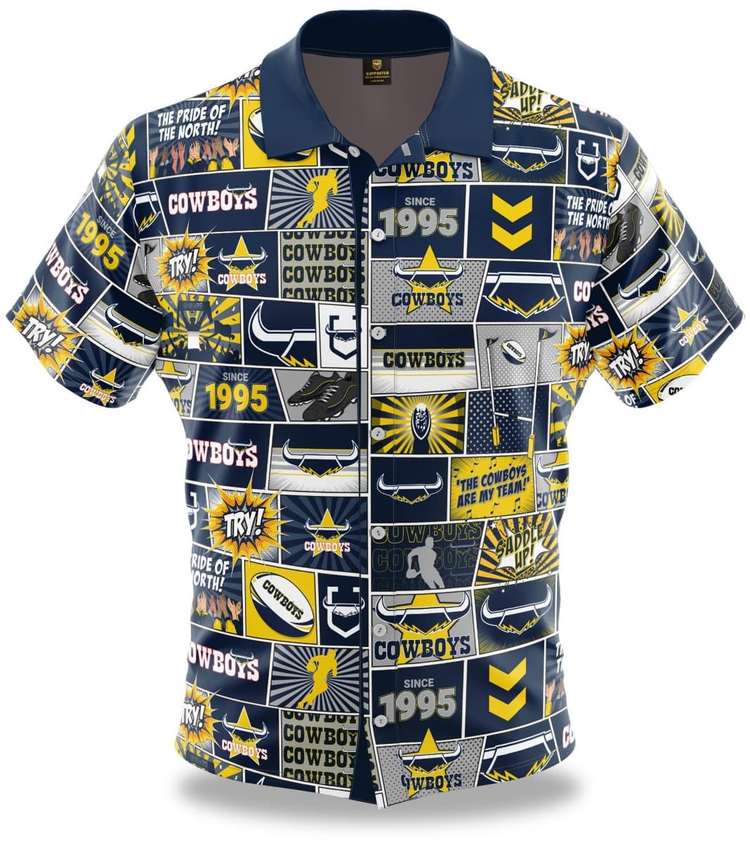 North Queensland Cowboys NRL Mens 'Fanatic' Pop Art Shirt North Queensland Cowboys NRL Mens 'Fanatic' Pop Art Shirt