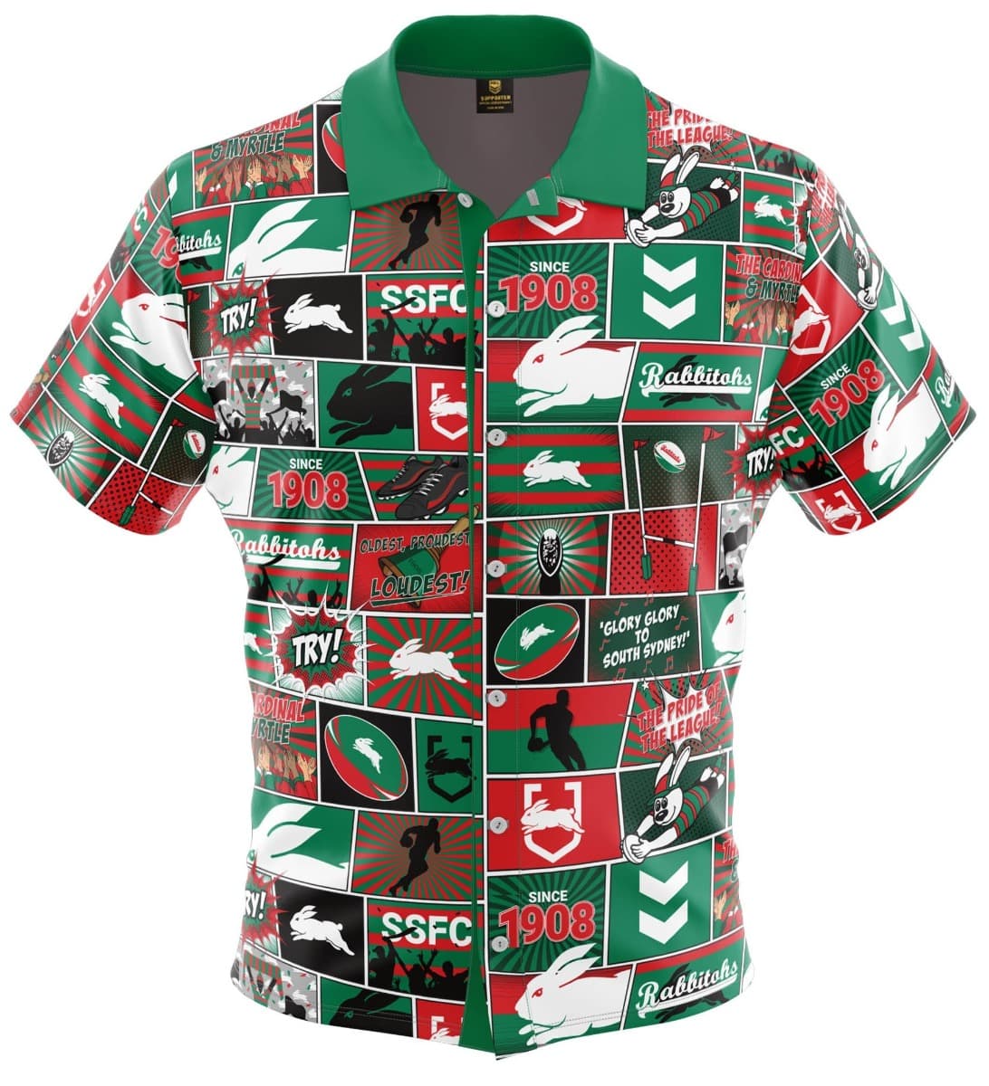 South Sydney Rabbitohs NRL Mens 'Fanatic' Pop Art Shirt South Sydney Rabbitohs NRL Mens 'Fanatic' Pop Art Shirt