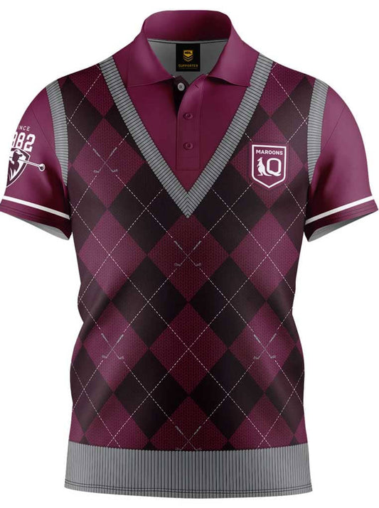 QLD Maroons NRL State of Origin Fairway Golf Polo Shirt QLD Maroons NRL State of Origin Fairway Golf Polo Shirt