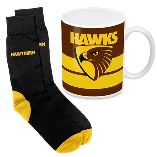 Hawthorn Hawks AFL Mug and Sock Gift Pack Hawthorn Hawks AFL Mug and Sock Gift Pack