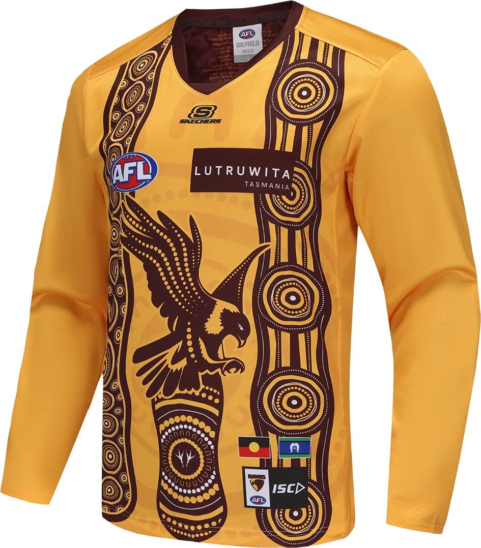 Hawthorn Hawks 2025 AFL Mens Gold Long Sleeve Indigenous Guernsey