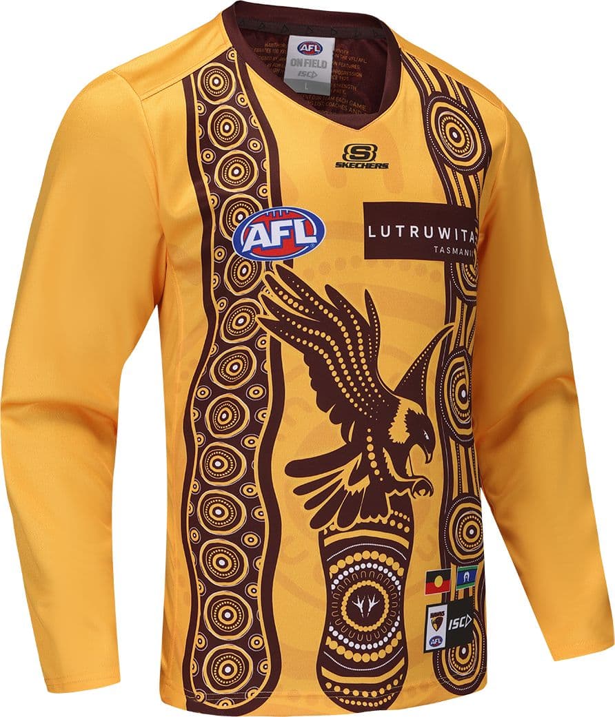 Hawthorn Hawks 2025 AFL Mens Gold Long Sleeve Indigenous Guernsey