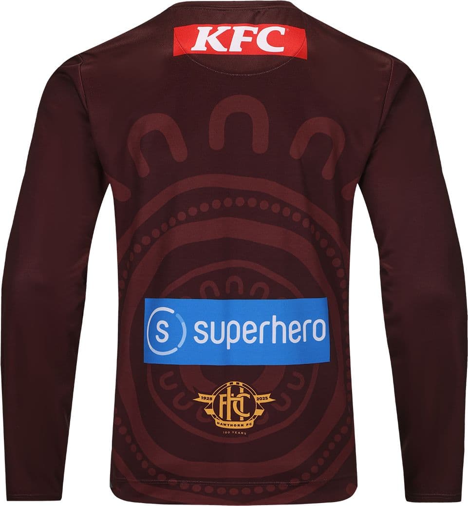 Hawthorn Hawks 2025 AFL Mens Brown Long Sleeve Indigenous Guernsey Hawthorn Hawks 2025 AFL Mens Brown Long Sleeve Indigenous Guernsey