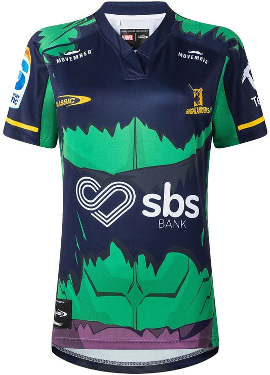 Otago Highlanders 2025 Rugby Union Ladies Hulk Marvel Jersey Otago Highlanders 2025 Rugby Union Ladies Hulk Marvel Jersey