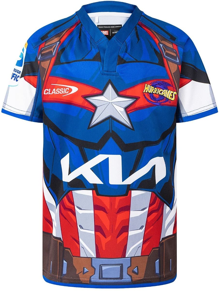 Wellington Hurricanes 2025 Rugby Union Kids Captain America Marvel Jersey