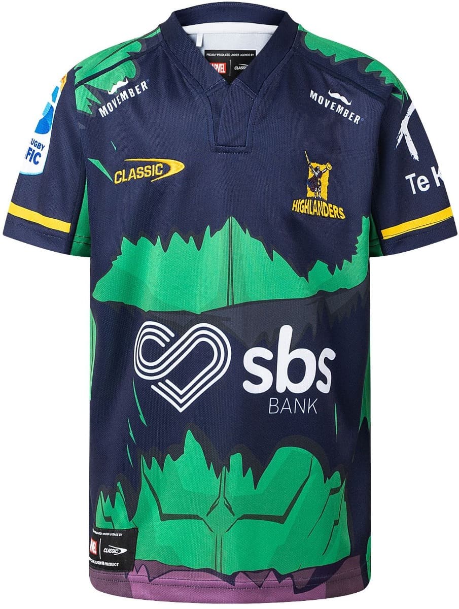 Otago Highlanders 2025 Rugby Union Kids Hulk Marvel Jersey