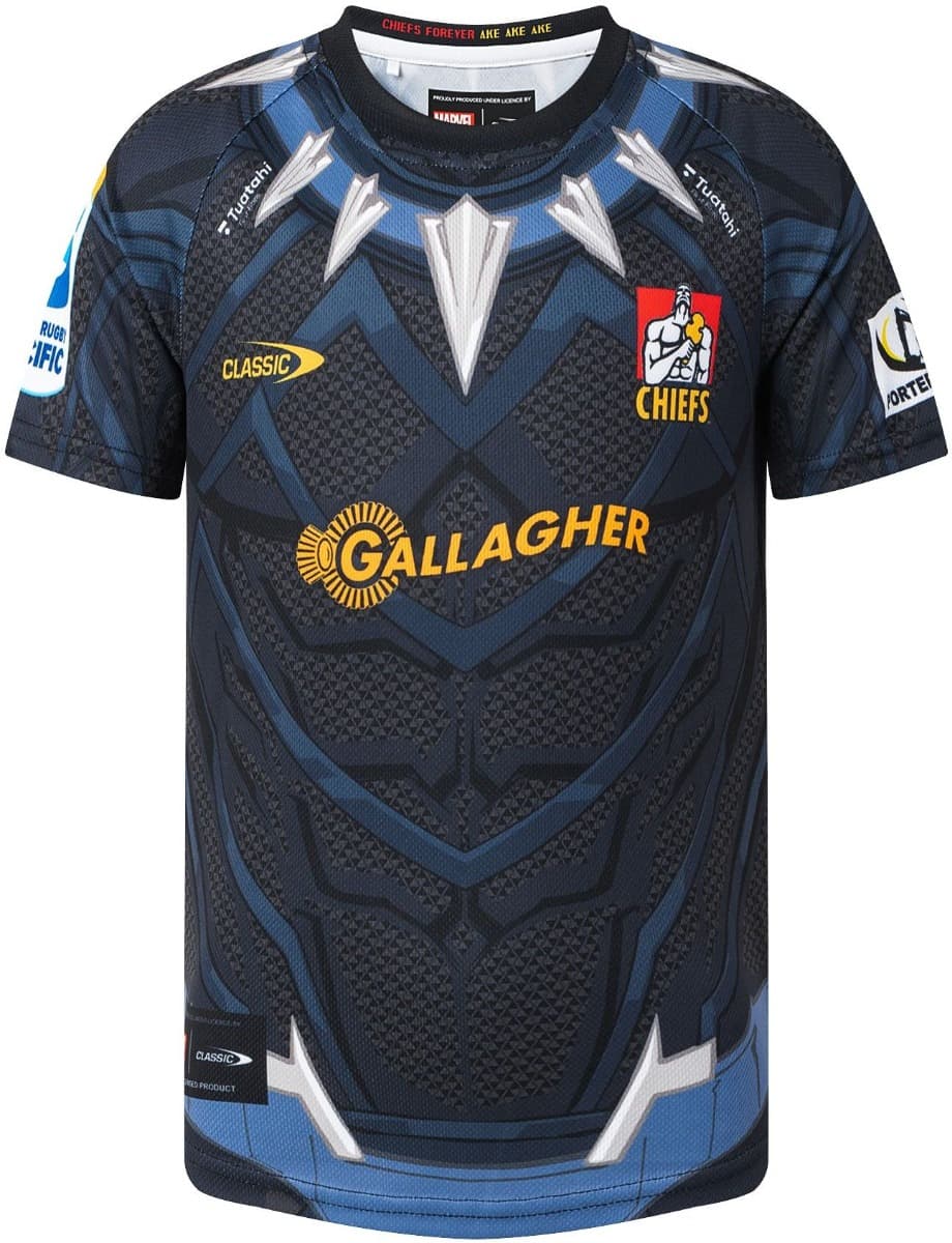 Waikato Chiefs 2025 Rugby Union Kids Black Panther Marvel Jersey