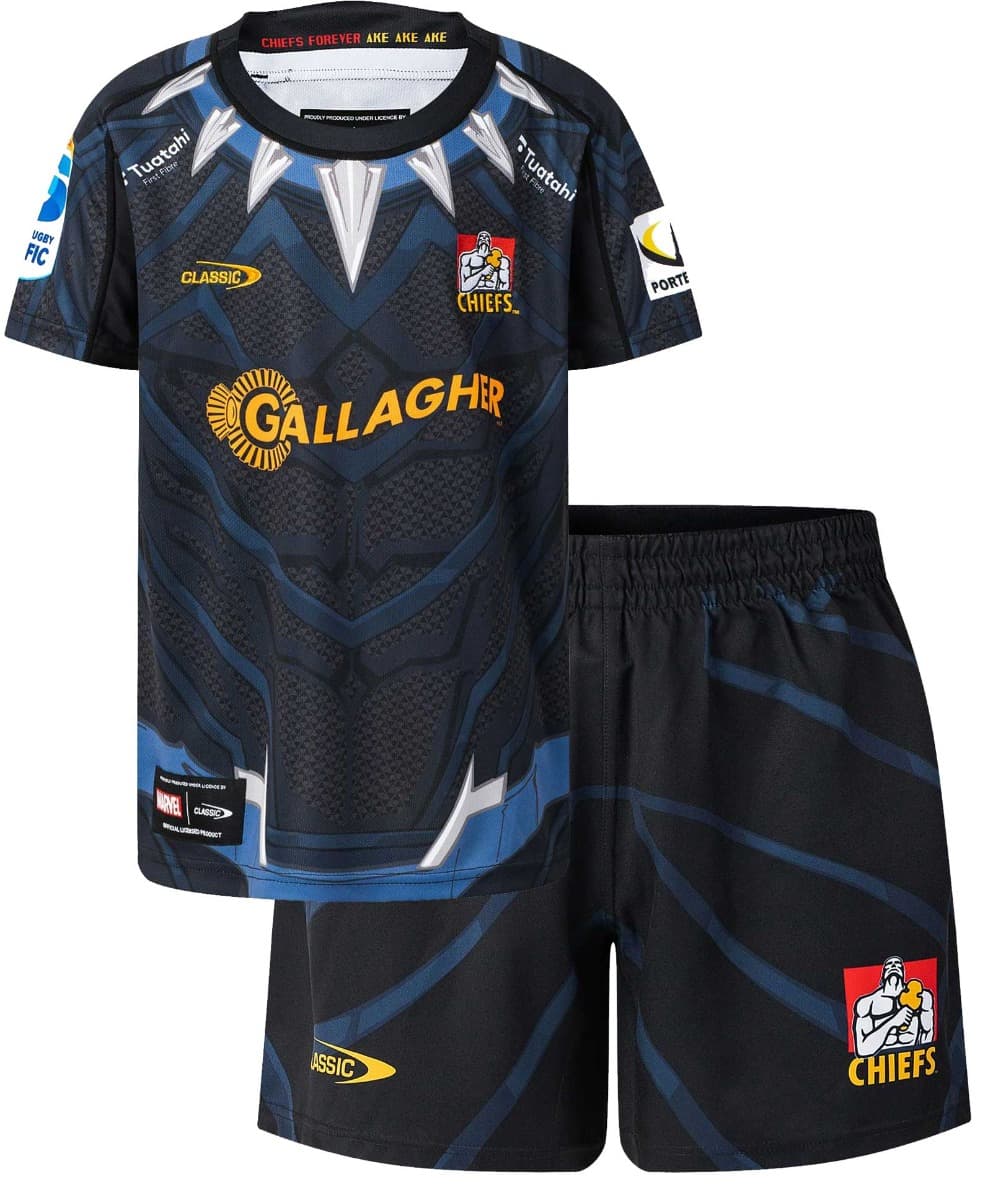 Waikato Chiefs 2025 Rugby Union Toddler Black Panther Marvel Jersey & Short Set